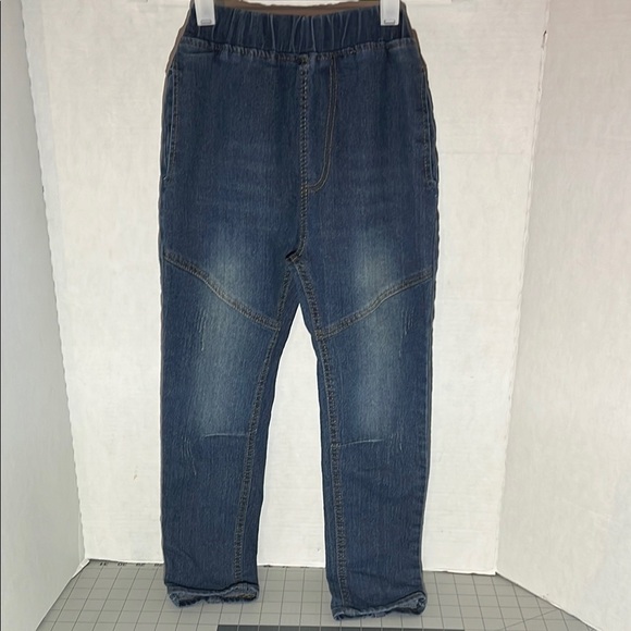 Blue Elastic Waistband Jeans with Rolled Cuffs - Picture 1 of 10